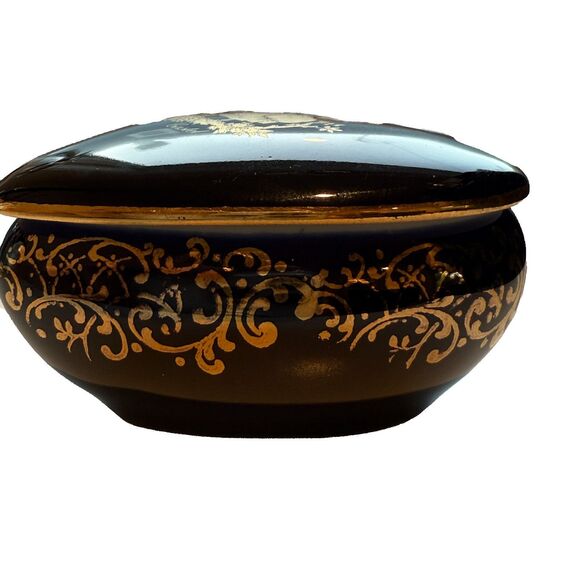 Vintage Limoges Castel Porcelain Heart Trinket Box Cobalt Blue 22K Gold France - Picture 6 of 10